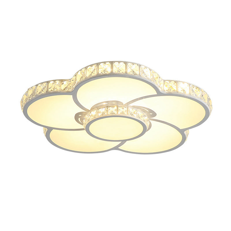 Bloom Flush Mount LED Ceiling Light Fixture with Inlaid Crystal - White Acrylic, Warm/White Light - 19.5"/23.5"/31.5" Width