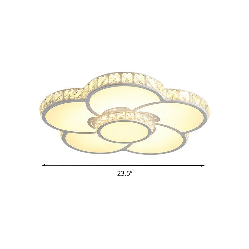Bloom Flush Mount LED Ceiling Light Fixture with Inlaid Crystal - White Acrylic, Warm/White Light - 19.5"/23.5"/31.5" Width