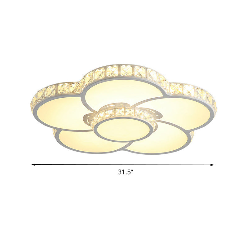 Bloom Flush Mount LED Ceiling Light Fixture with Inlaid Crystal - White Acrylic, Warm/White Light - 19.5"/23.5"/31.5" Width