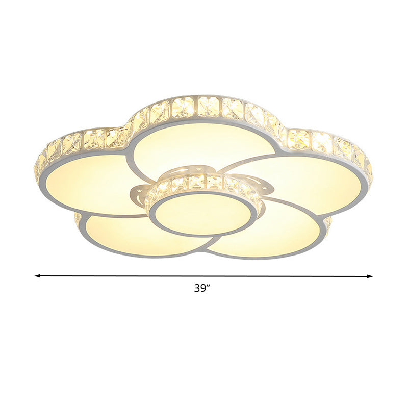 Bloom Flush Mount LED Ceiling Light Fixture with Inlaid Crystal - White Acrylic, Warm/White Light - 19.5"/23.5"/31.5" Width