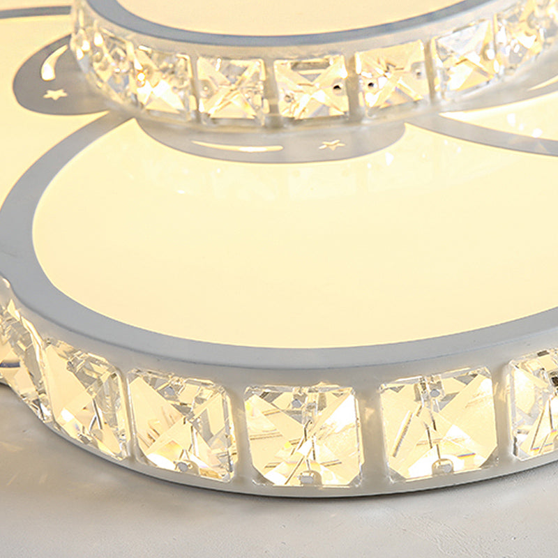 Bloom Flush Mount LED Ceiling Light Fixture with Inlaid Crystal - White Acrylic, Warm/White Light - 19.5"/23.5"/31.5" Width