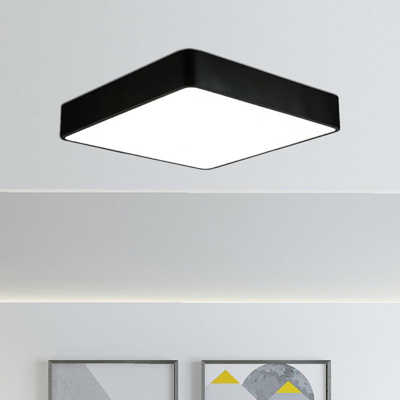 Modern LED Metal Flush Mount Light Fixture - White/Black Square - 14"/18"/23.5" Wide - Living Room