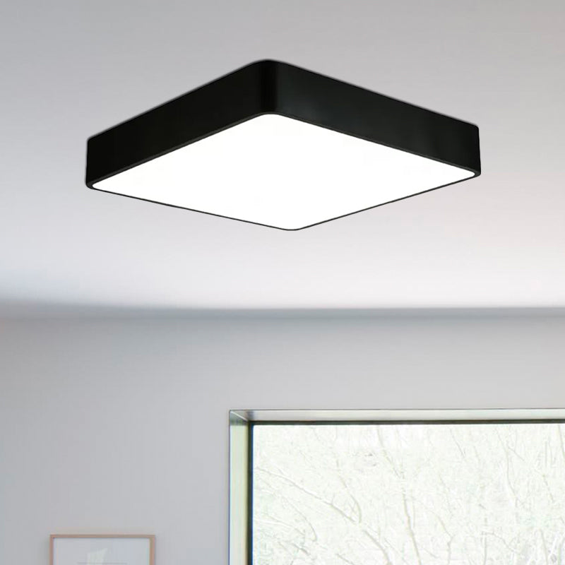 Modern LED Metal Flush Mount Light Fixture - White/Black Square - 14"/18"/23.5" Wide - Living Room
