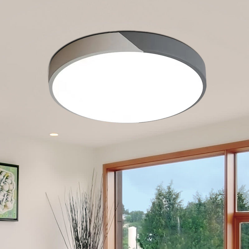 Round Flush Mount LED Ceiling Lamp in Macaron Acrylic and Metal - Available in 3 Sizes and 3 Color Options - Ideal for Bedroom