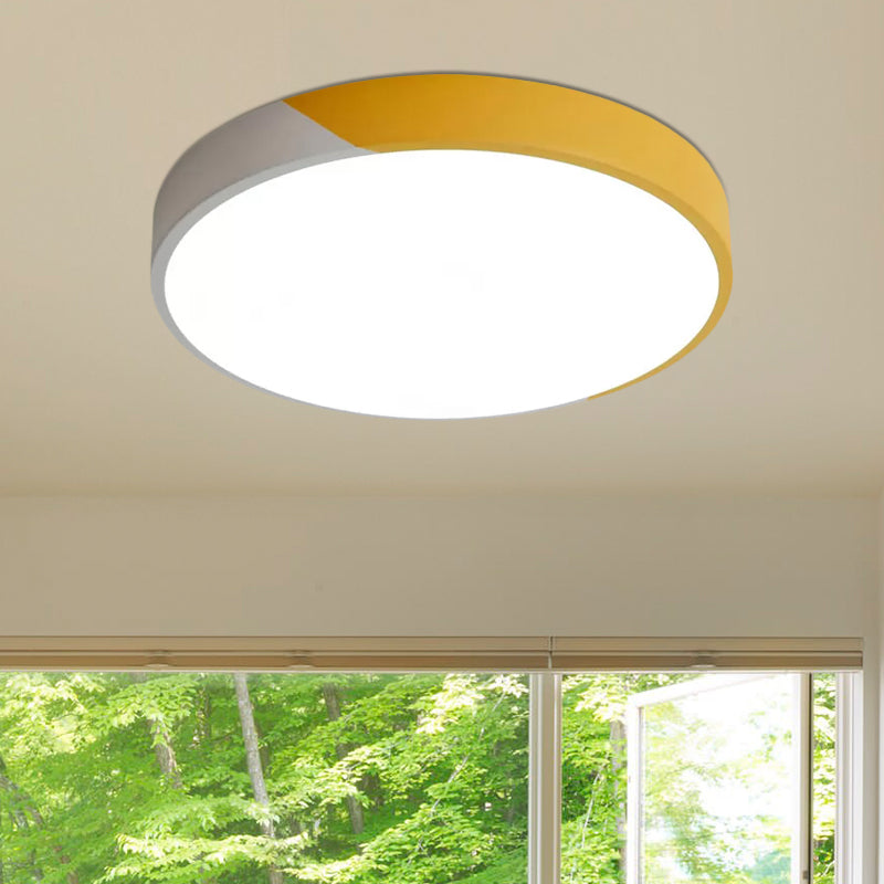 Round Flush Mount LED Ceiling Lamp in Macaron Acrylic and Metal - Available in 3 Sizes and 3 Color Options - Ideal for Bedroom