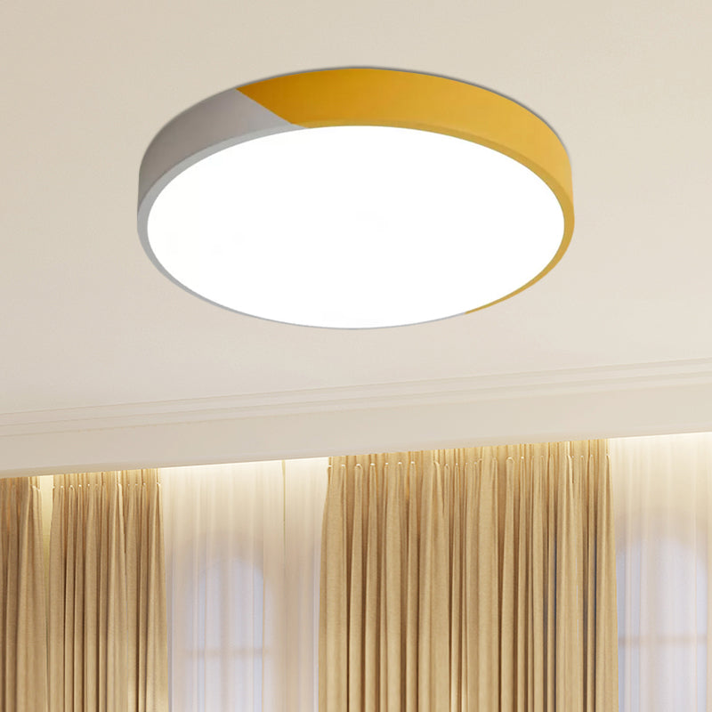 Round Flush Mount LED Ceiling Lamp in Macaron Acrylic and Metal - Available in 3 Sizes and 3 Color Options - Ideal for Bedroom