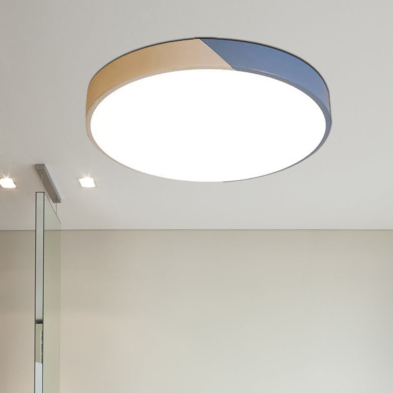 Round Flush Mount LED Ceiling Lamp in Macaron Acrylic and Metal - Available in 3 Sizes and 3 Color Options - Ideal for Bedroom
