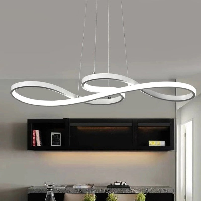 Modernism LED Ceiling Pendant with Acrylic Shade - Black/White/Gold - Twisted Hanging Lamp in Warm/White/Natural Light - 29.5"/39" Wide