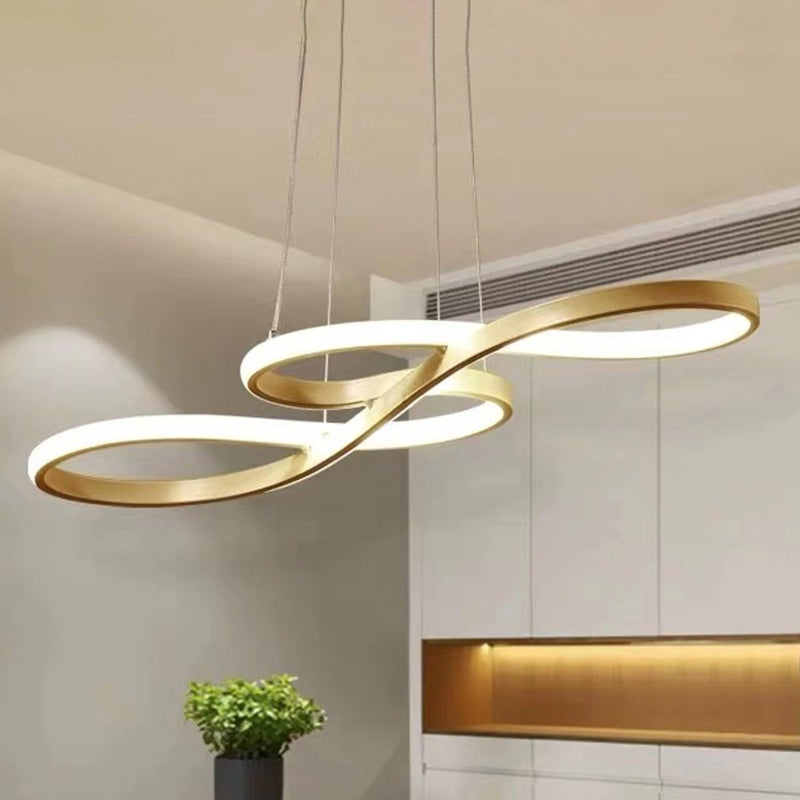 Modernism LED Ceiling Pendant with Acrylic Shade - Black/White/Gold - Twisted Hanging Lamp in Warm/White/Natural Light - 29.5"/39" Wide