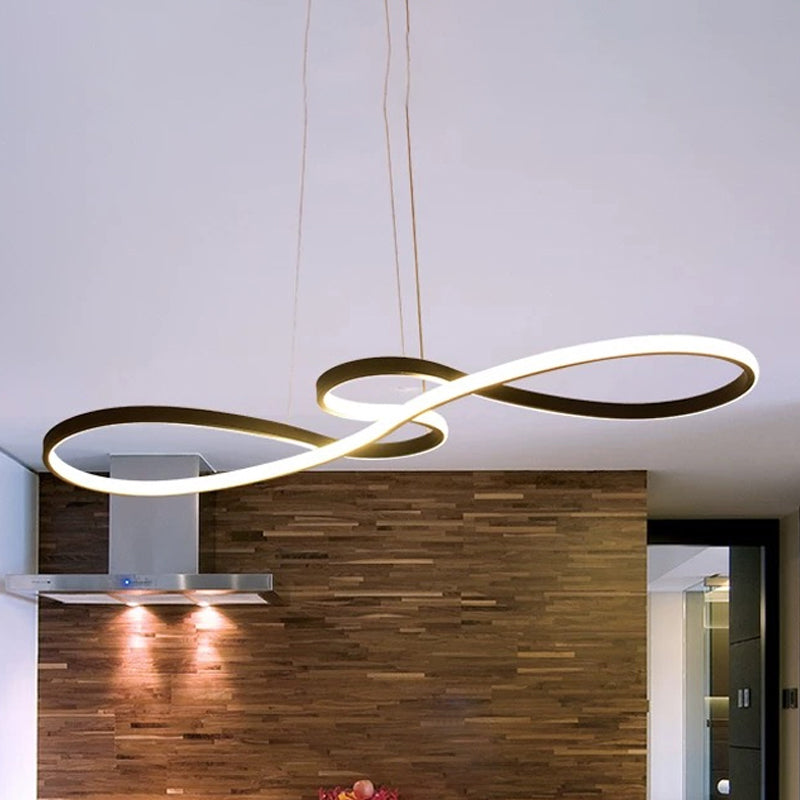 Modernism LED Ceiling Pendant with Acrylic Shade - Black/White/Gold - Twisted Hanging Lamp in Warm/White/Natural Light - 29.5"/39" Wide