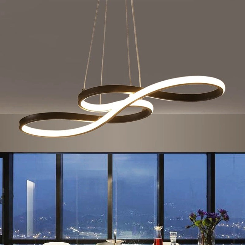 Modernism LED Ceiling Pendant with Acrylic Shade - Black/White/Gold - Twisted Hanging Lamp in Warm/White/Natural Light - 29.5"/39" Wide