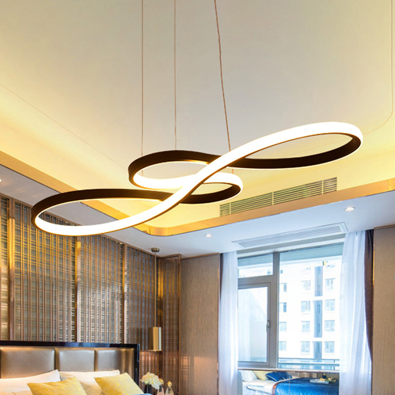 Modernism LED Ceiling Pendant with Acrylic Shade - Black/White/Gold - Twisted Hanging Lamp in Warm/White/Natural Light - 29.5"/39" Wide