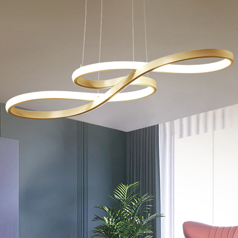Modernism LED Ceiling Pendant with Acrylic Shade - Black/White/Gold - Twisted Hanging Lamp in Warm/White/Natural Light - 29.5"/39" Wide