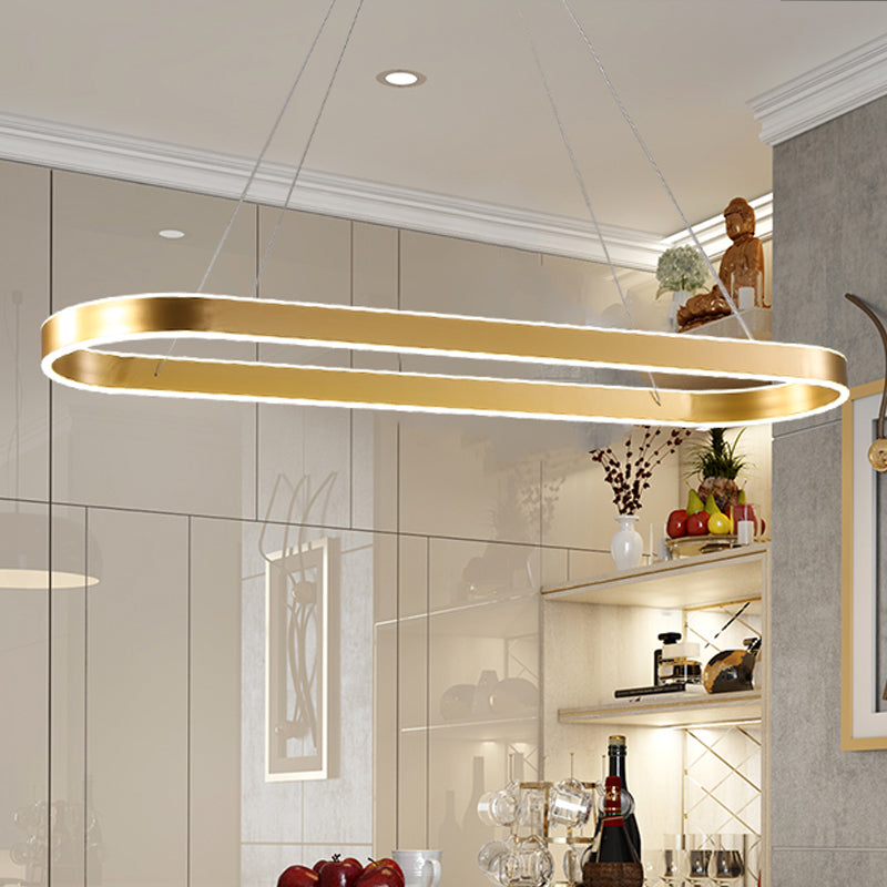 Plafonnier à LED ovale doré/blanc - 31,5"/39"/47" de large - Style minimaliste - Lumière chaude/blanche - Au-dessus de l'îlot