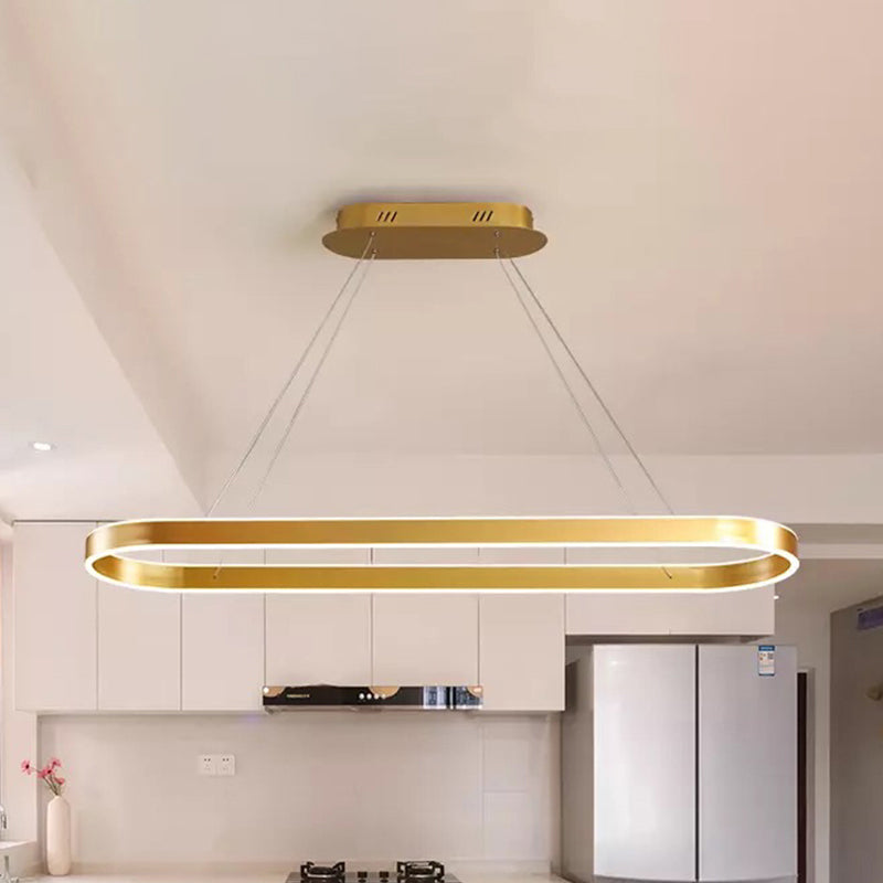 Plafonnier à LED ovale doré/blanc - 31,5"/39"/47" de large - Style minimaliste - Lumière chaude/blanche - Au-dessus de l'îlot