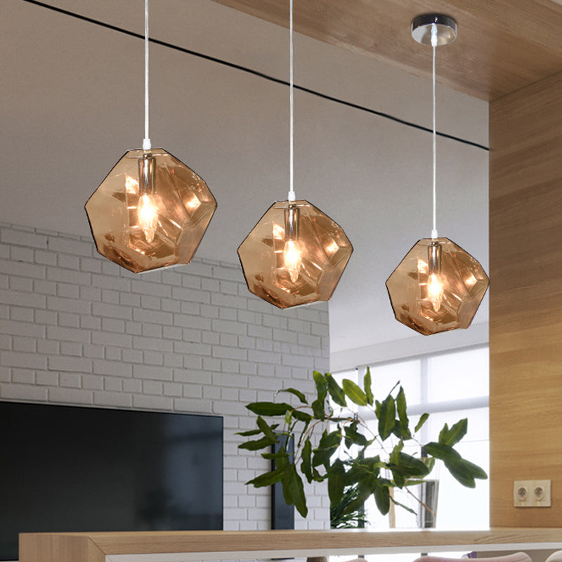 Contemporary Glass Pendant Light - Faceted Grey/Orange/Purple - 1-Light LED Hanging Lamp for Dining Room Fixture