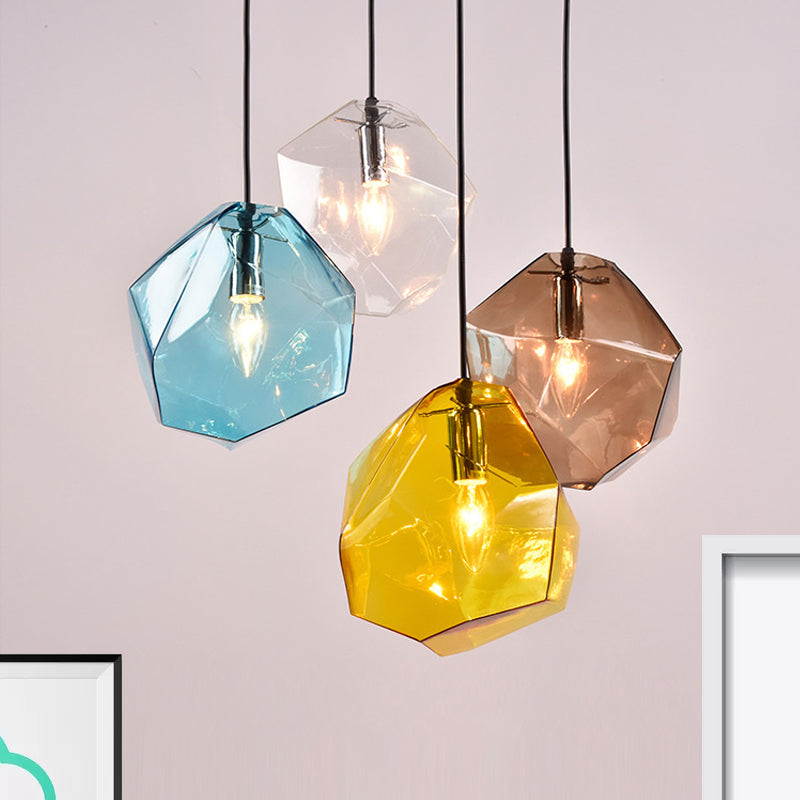Contemporary 1-Light Glass Pendant Lighting: Faceted Grey/Orange/Purple Led Hanging Lamp Fixture For