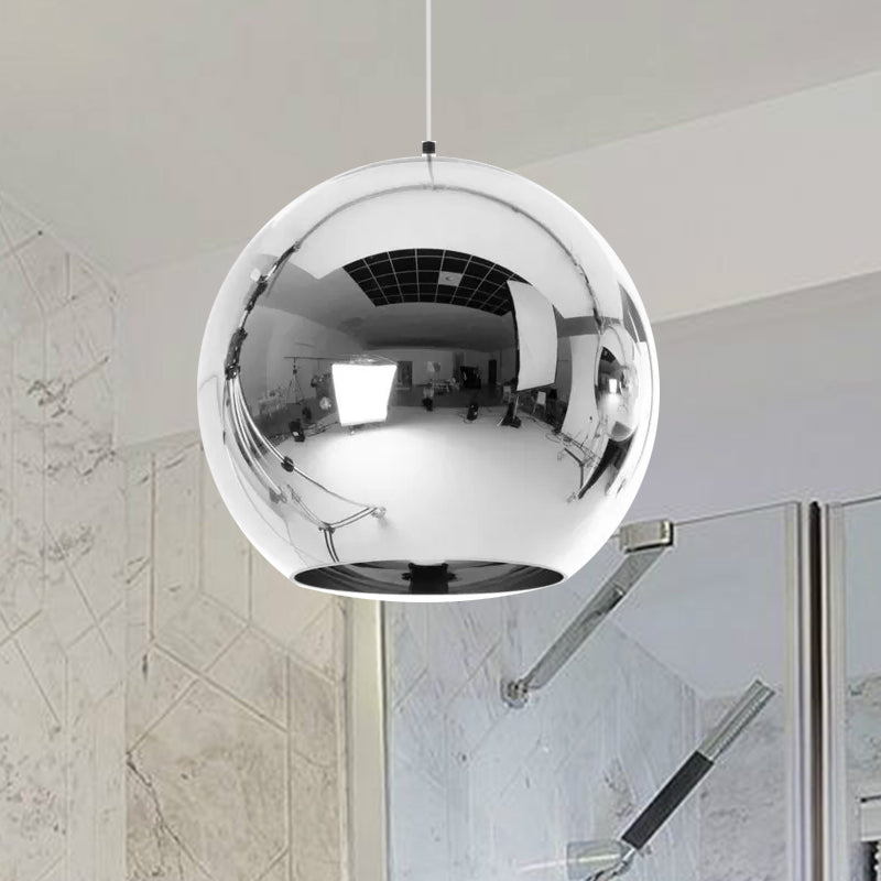 Contemporary Glass Mirror Ball Pendant Lighting - 1 Light, Chrome/Gold/Rose Gold, 6"/8"/10"W Hanging Ceiling Light