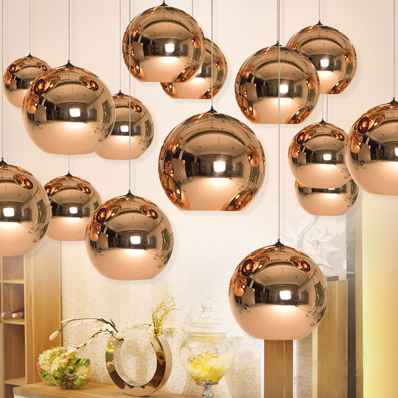 Contemporary Glass Mirror Ball Pendant Lighting - 1 Light, Chrome/Gold/Rose Gold, 6"/8"/10"W Hanging Ceiling Light