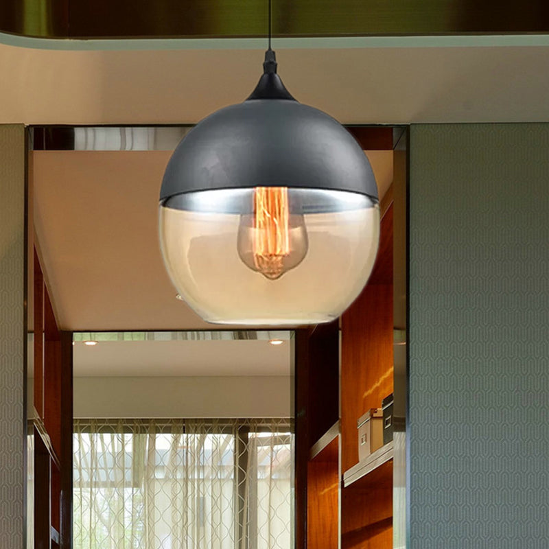 Modern 1-Light Drum/Cylinder/Jar Suspension Pendant – Clear/Yellow Glass – White/Black Fixture