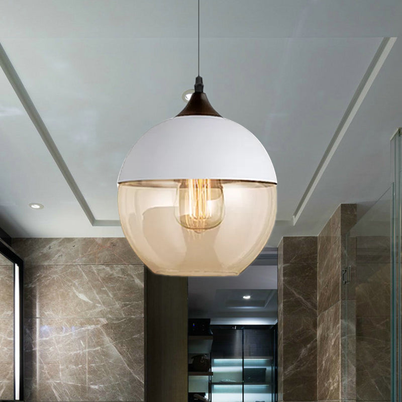 Modern 1-Light Drum/Cylinder/Jar Suspension Pendant – Clear/Yellow Glass – White/Black Fixture