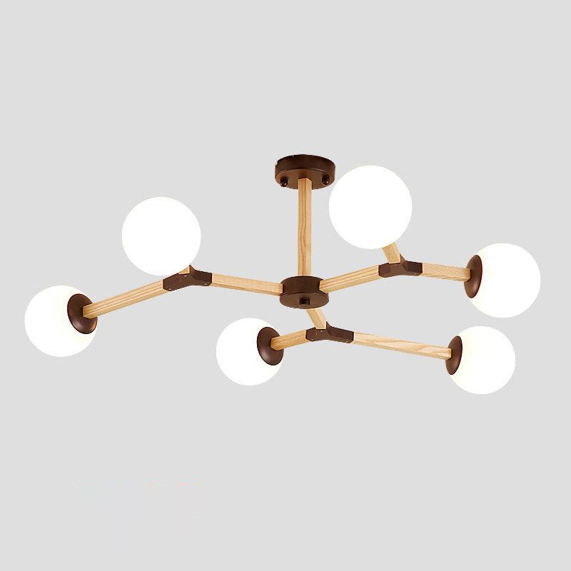 Contemporary Wood Branch Chandelier With White/Black/Gold Finish 3/6/9 Lights And White Glass Shade
