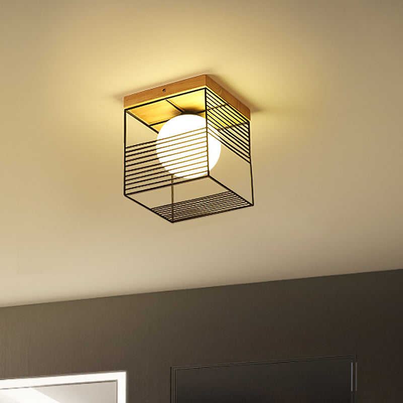 Suspension carrée contemporaine à encastrer - Blanc/noir, métal - Idéal pour le plafond d'une chambre