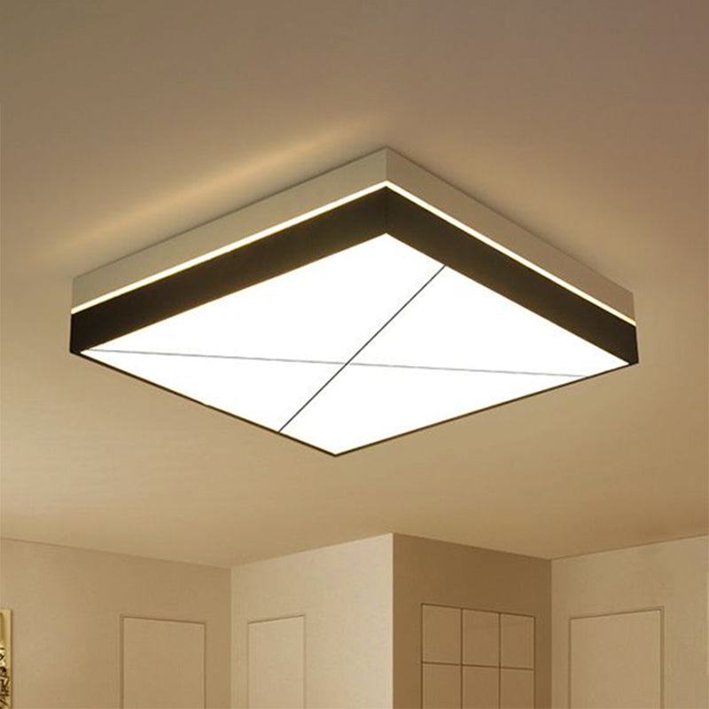Modern White Square Flush Ceiling Light with Acrylic and Metal Frame - LED Bedroom Lighting in Warm/White
