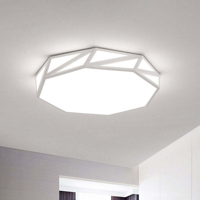 Plafonnier à LED moderne à facettes - Lumière blanche/3 couleurs, design de chambre à coucher en bois - 16"/19,5" L