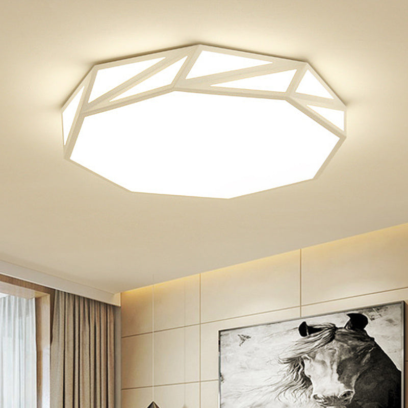 Plafonnier à LED moderne à facettes - Lumière blanche/3 couleurs, design de chambre à coucher en bois - 16"/19,5" L