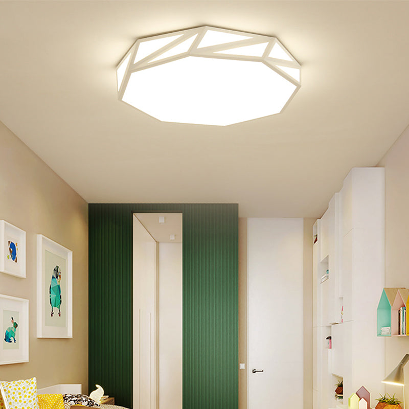 Plafonnier à LED moderne à facettes - Lumière blanche/3 couleurs, design de chambre à coucher en bois - 16"/19,5" L