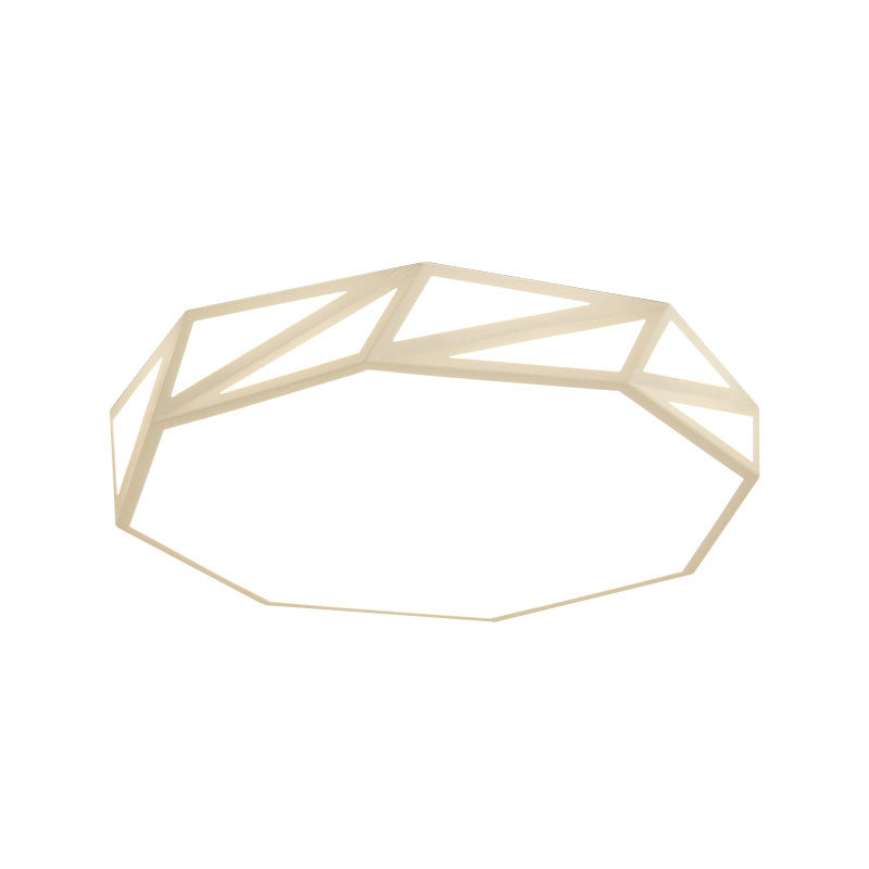Plafonnier à LED moderne à facettes - Lumière blanche/3 couleurs, design de chambre à coucher en bois - 16"/19,5" L
