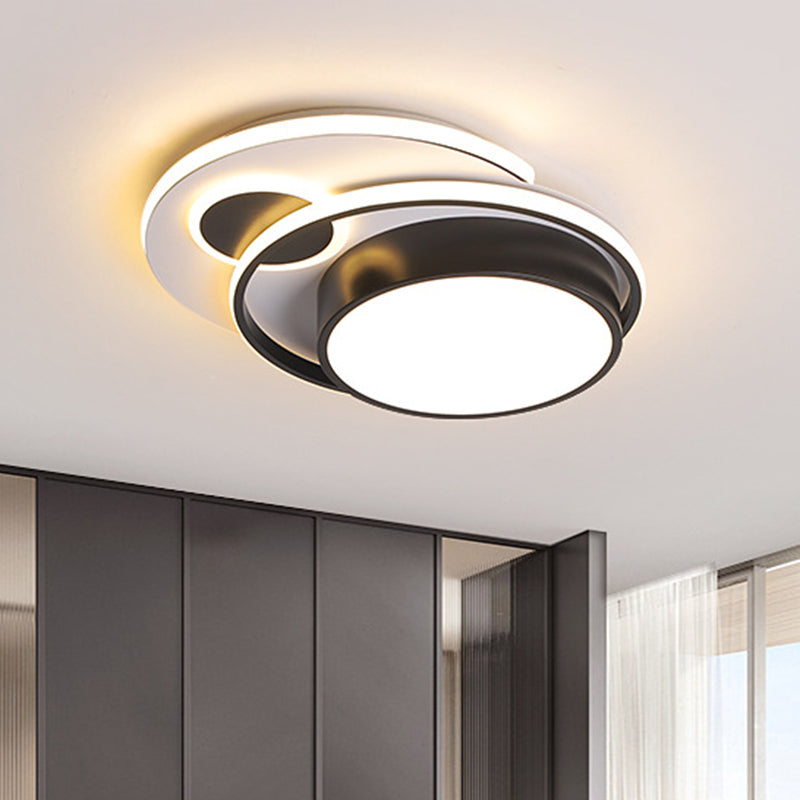 Modern LED Black Metallic Drum Flush Mount Ceiling Lighting for Bedroom - 16"/19.5" Wide