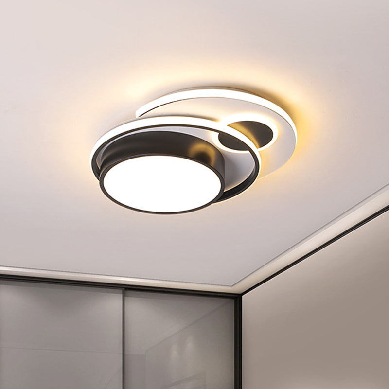 Modern LED Black Metallic Drum Flush Mount Ceiling Lighting for Bedroom - 16"/19.5" Wide