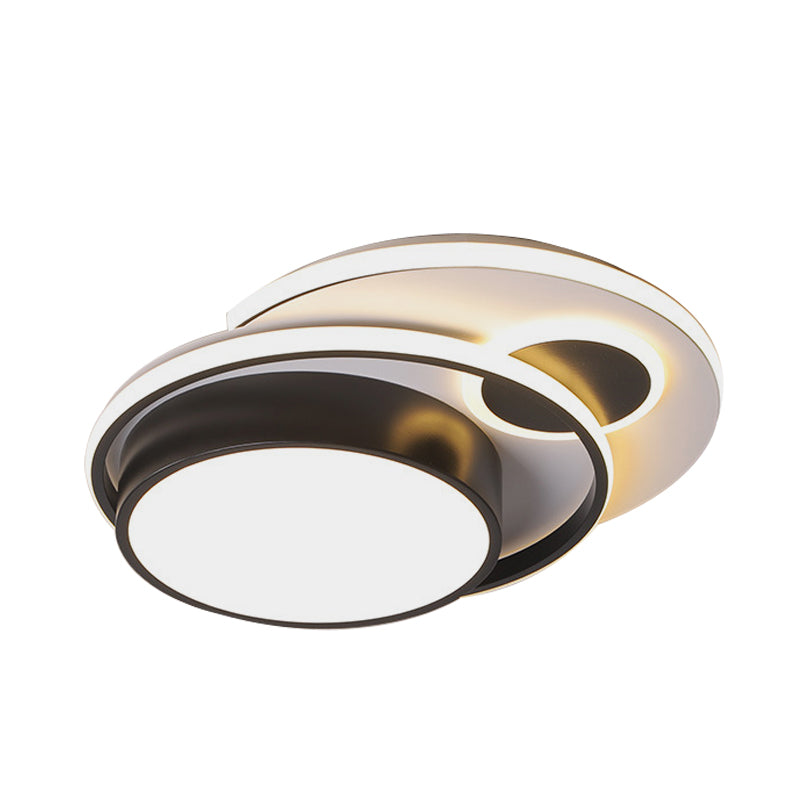 Modern LED Black Metallic Drum Flush Mount Ceiling Lighting for Bedroom - 16"/19.5" Wide