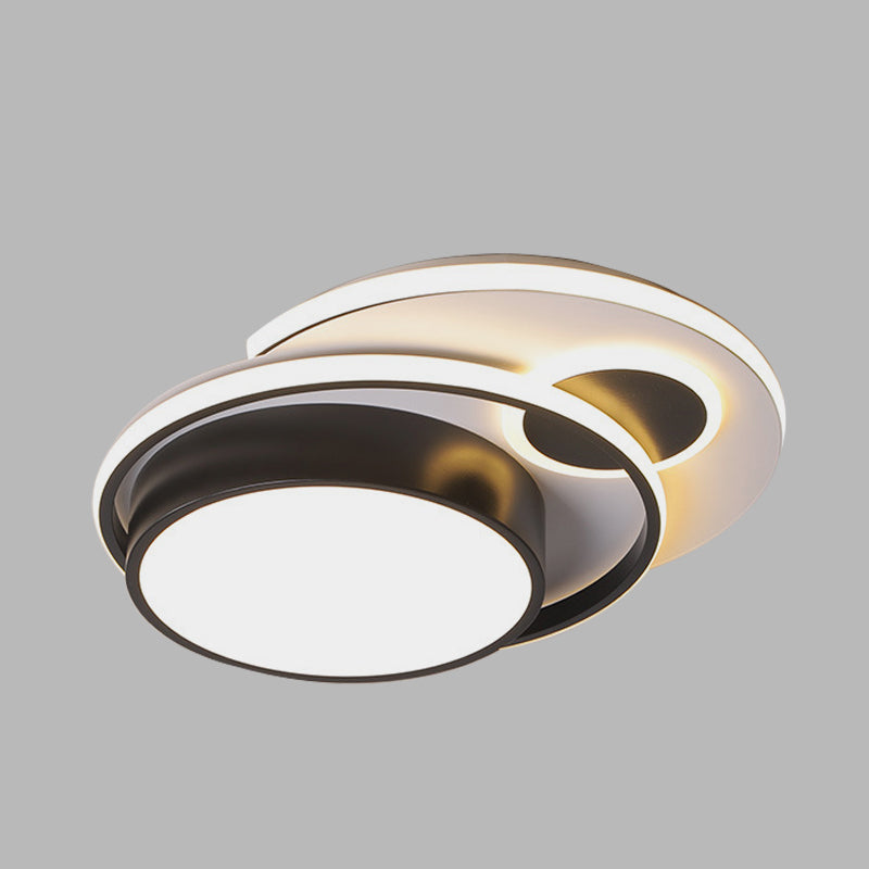 Modern LED Black Metallic Drum Flush Mount Ceiling Lighting for Bedroom - 16"/19.5" Wide