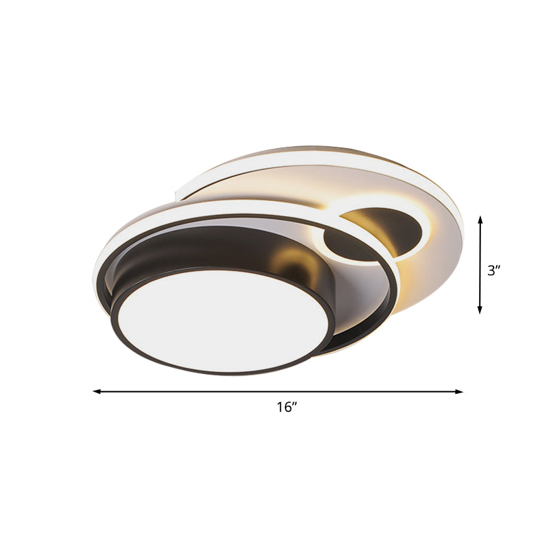 Modern LED Black Metallic Drum Flush Mount Ceiling Lighting for Bedroom - 16"/19.5" Wide
