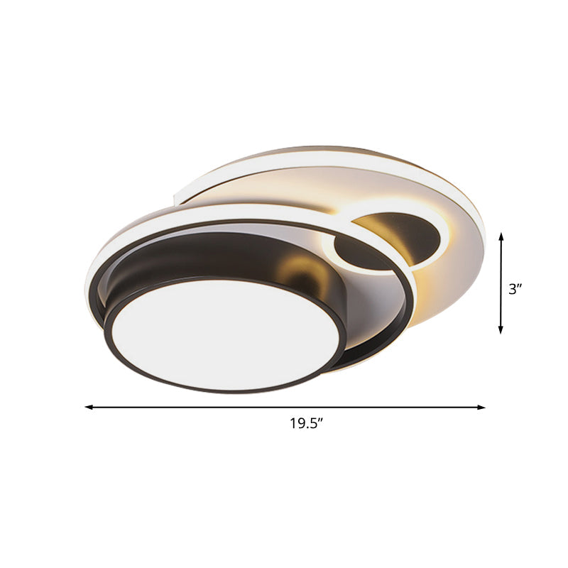 Modern LED Black Metallic Drum Flush Mount Ceiling Lighting for Bedroom - 16"/19.5" Wide