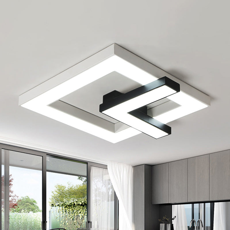 Iron Squared LED Ceiling Flush Mount with Black and White Clock Design and White/Warm Light - 16.5"/20.5" W