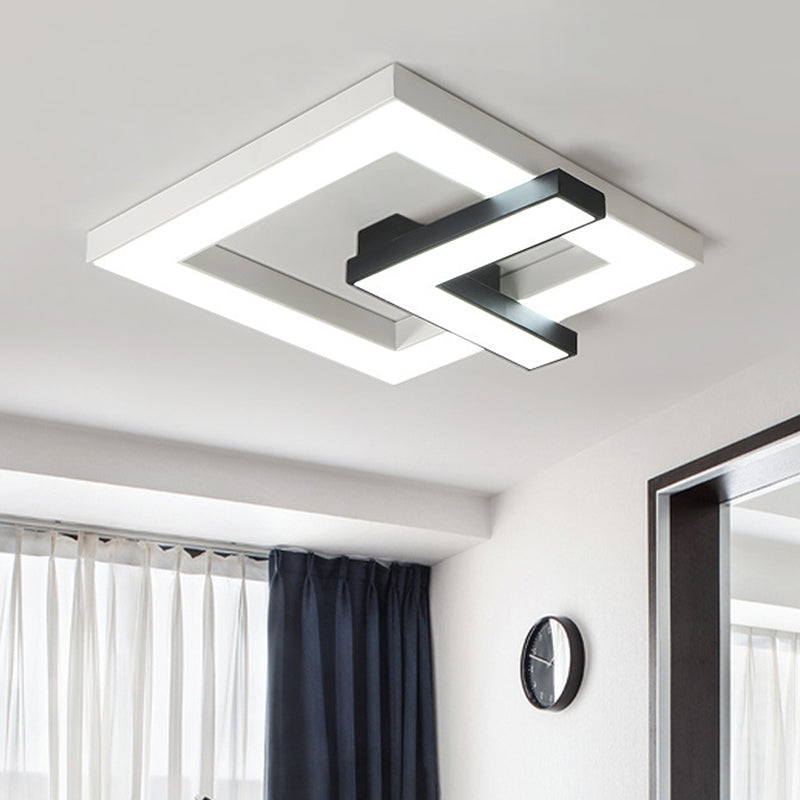 Iron Squared LED Ceiling Flush Mount with Black and White Clock Design and White/Warm Light - 16.5"/20.5" W