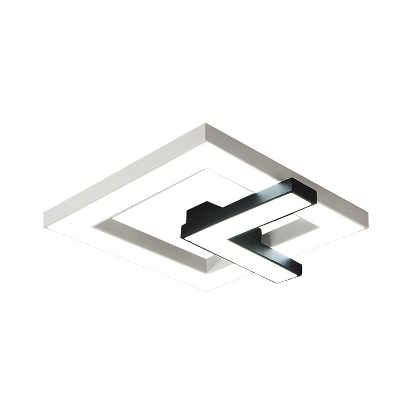 Iron Squared LED Ceiling Flush Mount with Black and White Clock Design and White/Warm Light - 16.5"/20.5" W