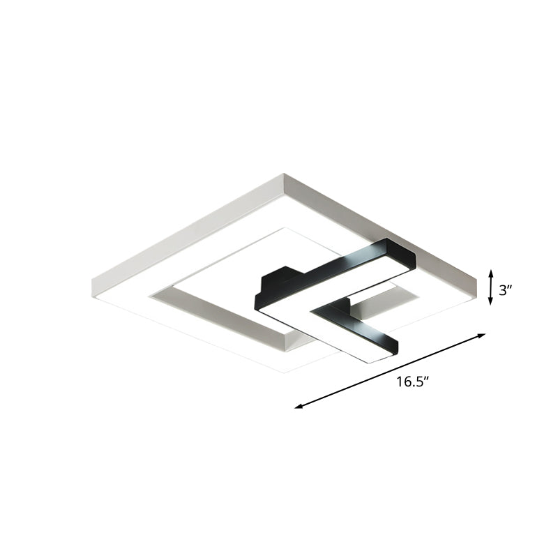 Iron Squared LED Ceiling Flush Mount with Black and White Clock Design and White/Warm Light - 16.5"/20.5" W