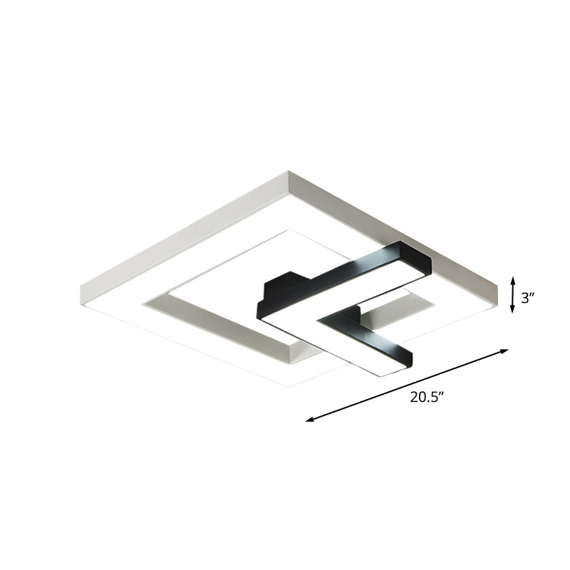 Iron Squared LED Ceiling Flush Mount with Black and White Clock Design and White/Warm Light - 16.5"/20.5" W