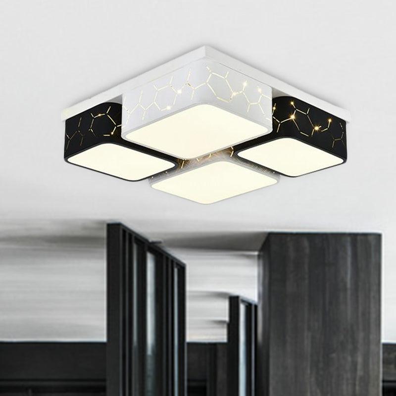 Plafonnier carré contemporain à LED en noir, éclairage acrylique chaud/blanc - Luminaire de plafond pour chambre à coucher