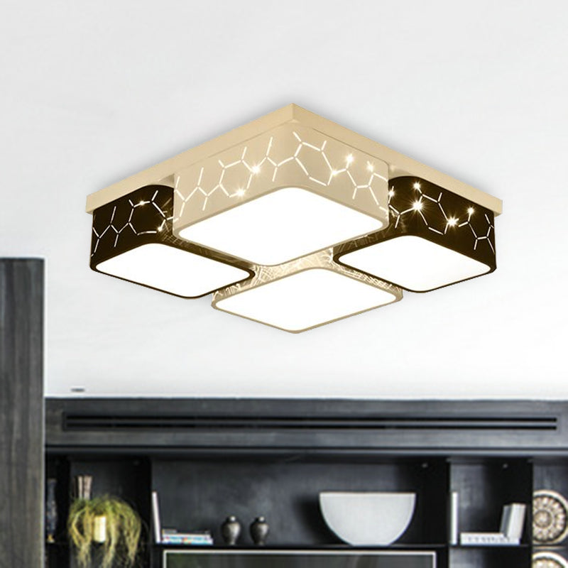 Plafonnier carré contemporain à LED en noir, éclairage acrylique chaud/blanc - Luminaire de plafond pour chambre à coucher