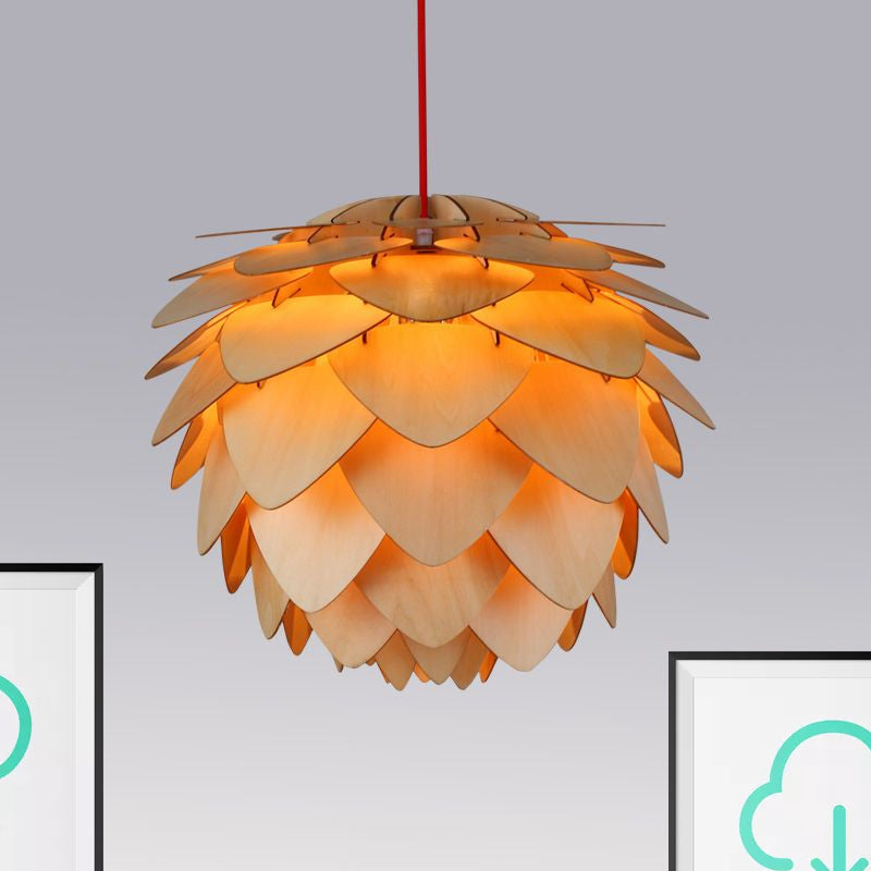 Pine Cone Pendant Lamp - Country Style Wood Suspension Light for Dining Table (12"/18")