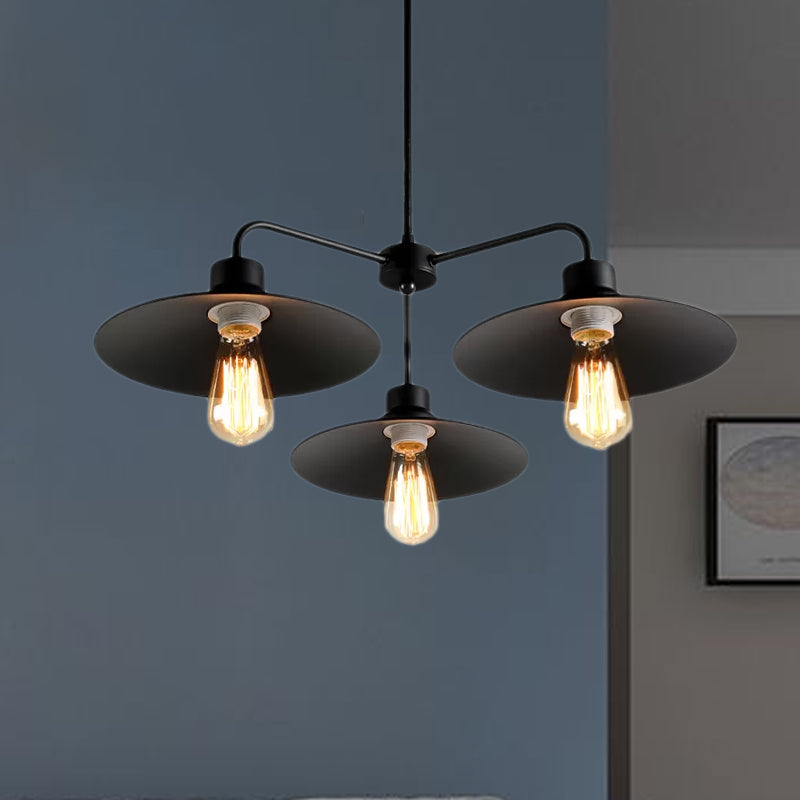 Lustre industriel rond noir - Style vintage, finition métallique, avec tige de suspension - 3/5 lumières