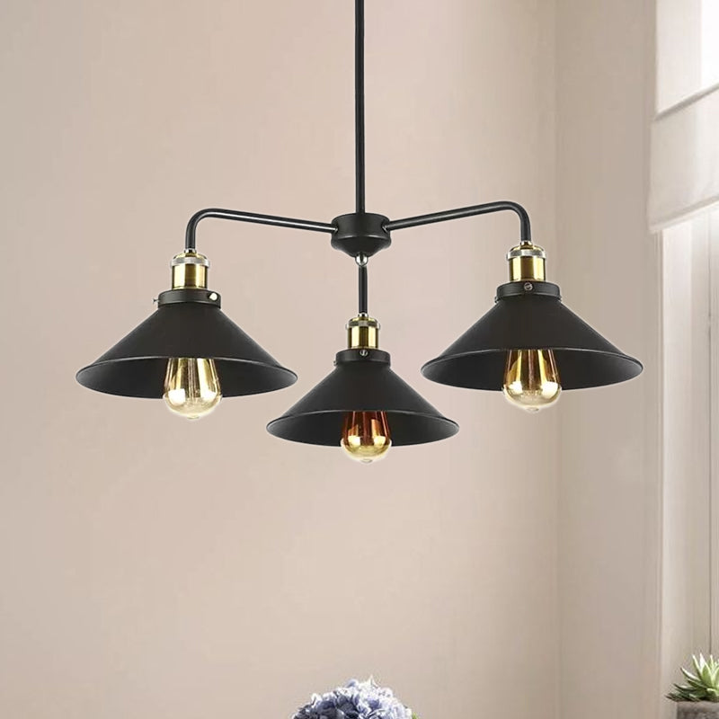 Lampe suspendue métallique noire de style industriel avec design de lustre conique - Parfait pour la table à manger