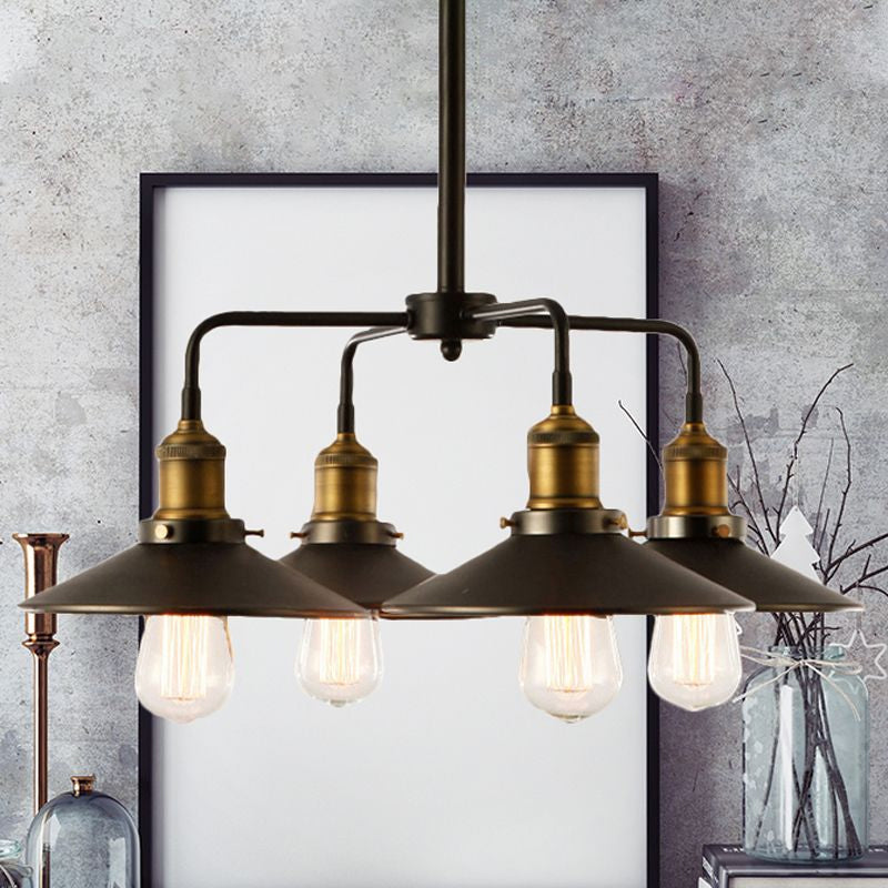 Lampe suspendue métallique noire de style industriel avec design de lustre conique - Parfait pour la table à manger