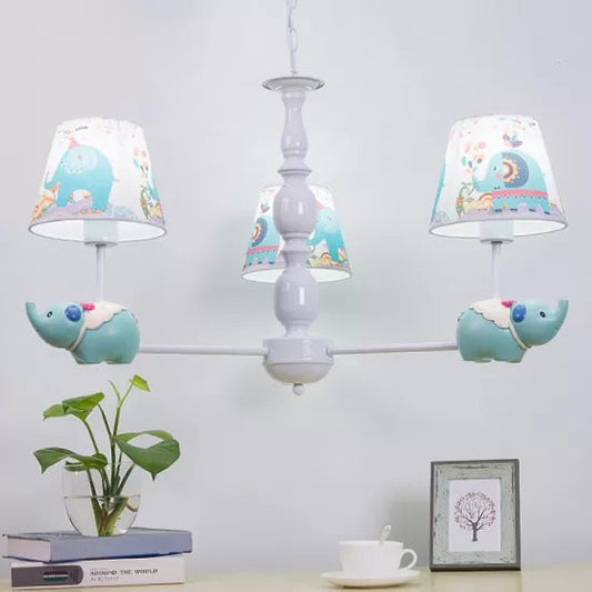 Metallic Blue Elephant Pendant Lamp With Coolie Shade Chandelier For Nursing Room 3 /
